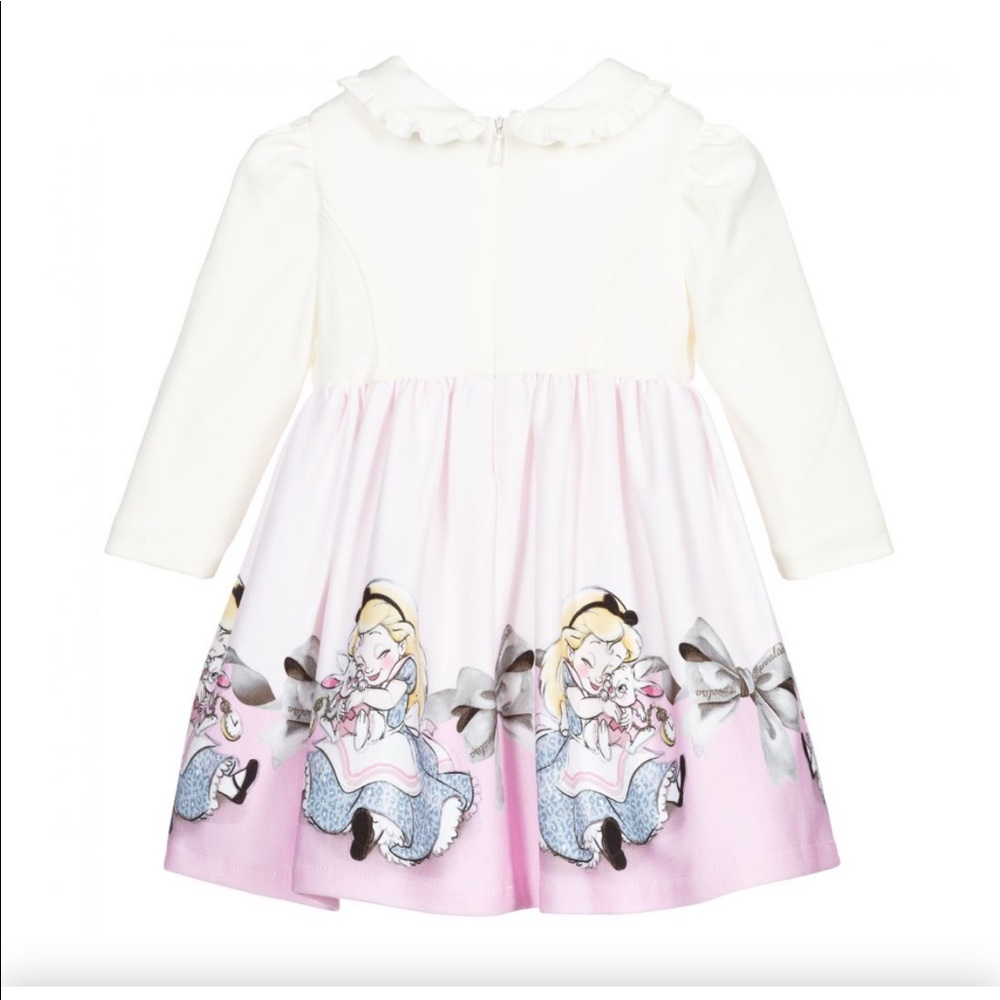 NWT! Monnalisa Ivory & pink Disney Alice & Wonderland dress! Hard to find!